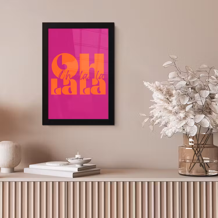 Oh la la - Roze - Oranje - Gestapelde letters fotolijst zwart zonder passe partout klein -sfeer5
