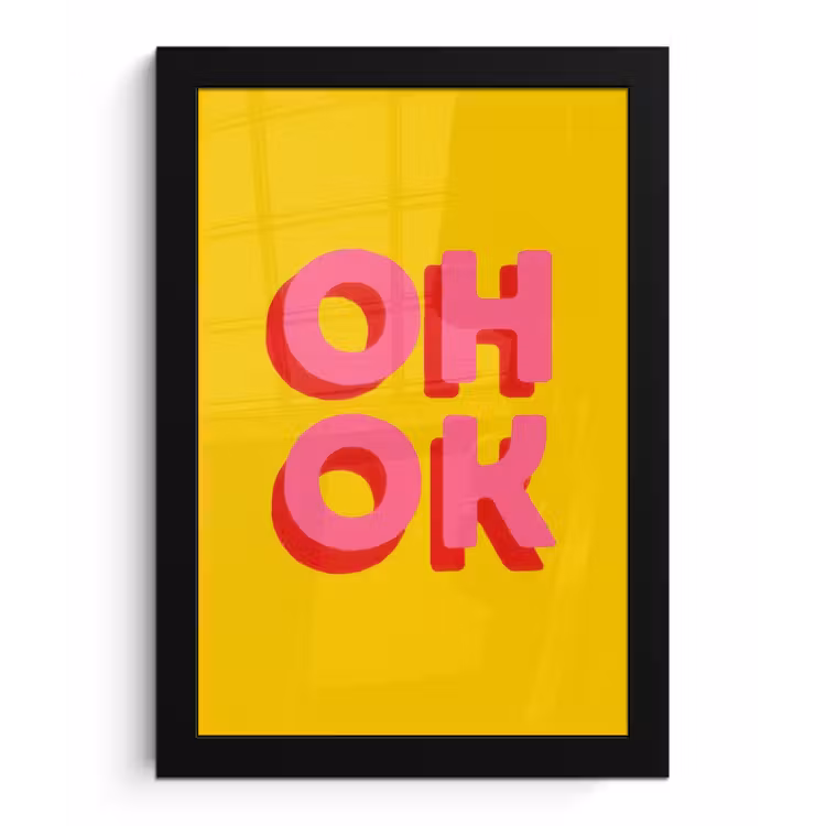 Oh ok - 3D - Geel - Roze fotolijst zwart zonder passe partout klein -3d