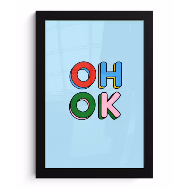 Oh ok - Blauw - Kleurrijk fotolijst zwart zonder passe partout klein -3d