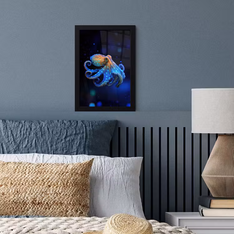 Octopus - Stippen - Blauw - Zee fotolijst zwart zonder passe partout klein -sfeer3