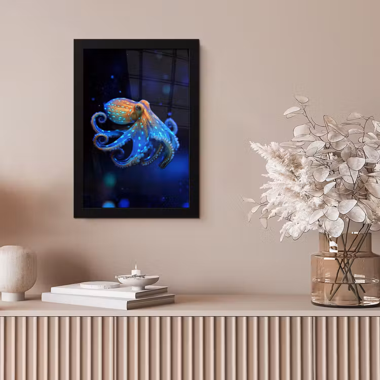 Octopus - Stippen - Blauw - Zee fotolijst zwart zonder passe partout klein -sfeer5