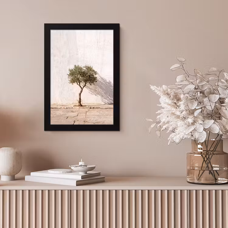Bilder mit Rahmen - Olivenbaum – Wand – weiß - Olijfboom - muur - wit fotolijst zwart zonder passe partout klein