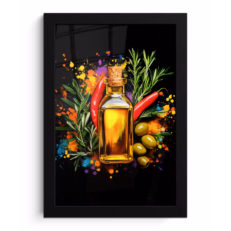 Olijfolie - Graffiti - Peper - Olijven - Modern fotolijst zwart zonder passe partout klein -3d