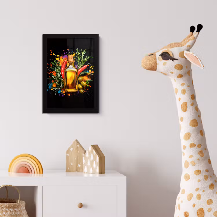 Olijfolie - Graffiti - Peper - Olijven - Modern fotolijst zwart zonder passe partout klein -usfeer4_kinderkamer