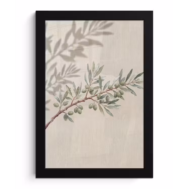 Olijftak - Bladeren - Natuur - Groen - Beige fotolijst zwart zonder passe partout klein -3d