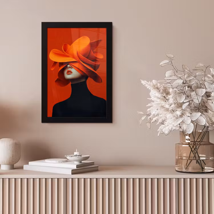 Oranje - Hoed - Vrouw fotolijst zwart zonder passe partout klein -sfeer5