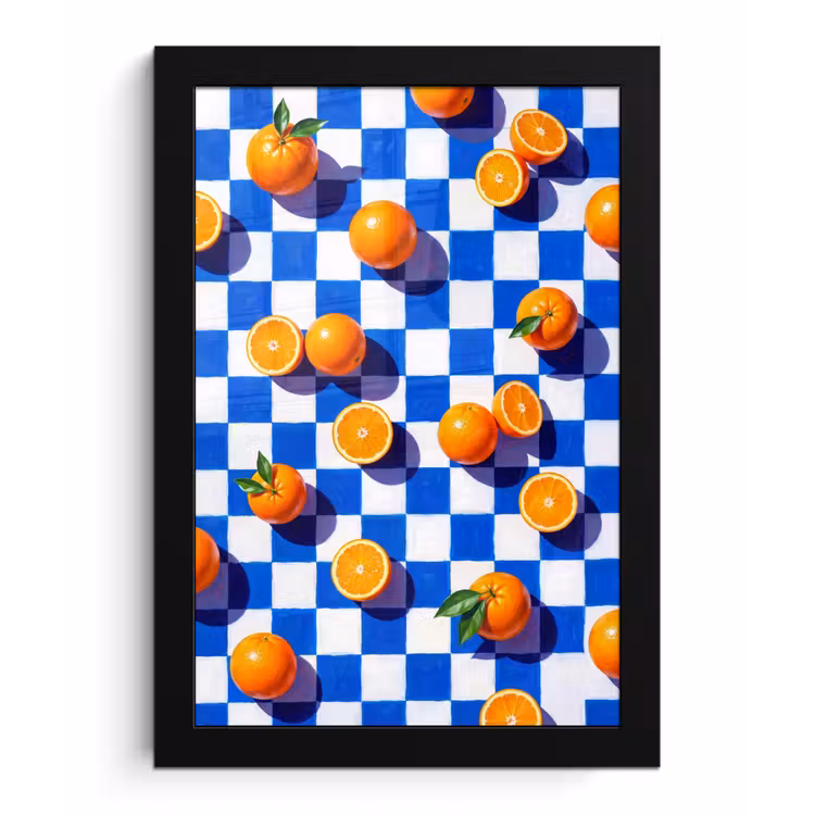 Bilder mit Rahmen - Orange – Kariert – Essen - Sinaasappel - Geruit - Eten fotolijst zwart zonder passe partout klein