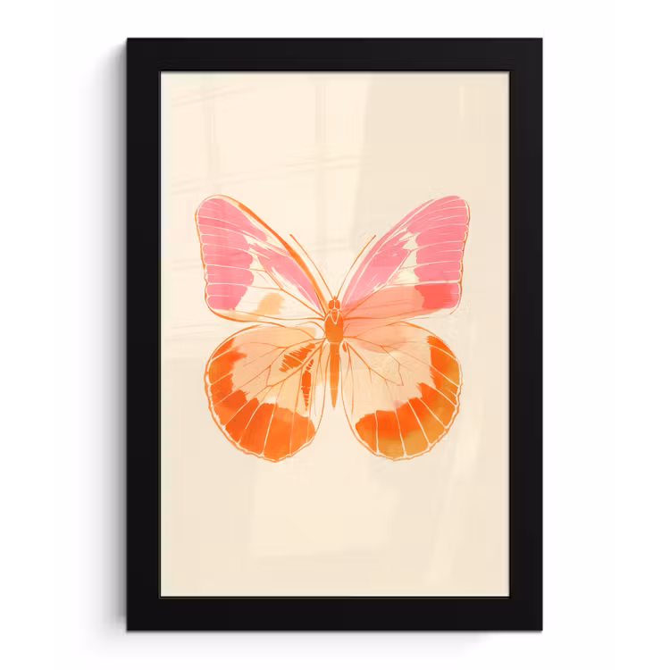 Oranje - Vlinder - Minimalistisch fotolijst zwart zonder passe partout klein -3d