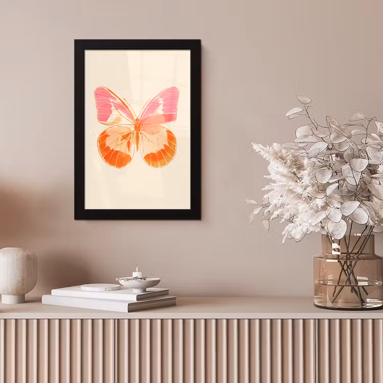 Oranje - Vlinder - Minimalistisch fotolijst zwart zonder passe partout klein -sfeer5