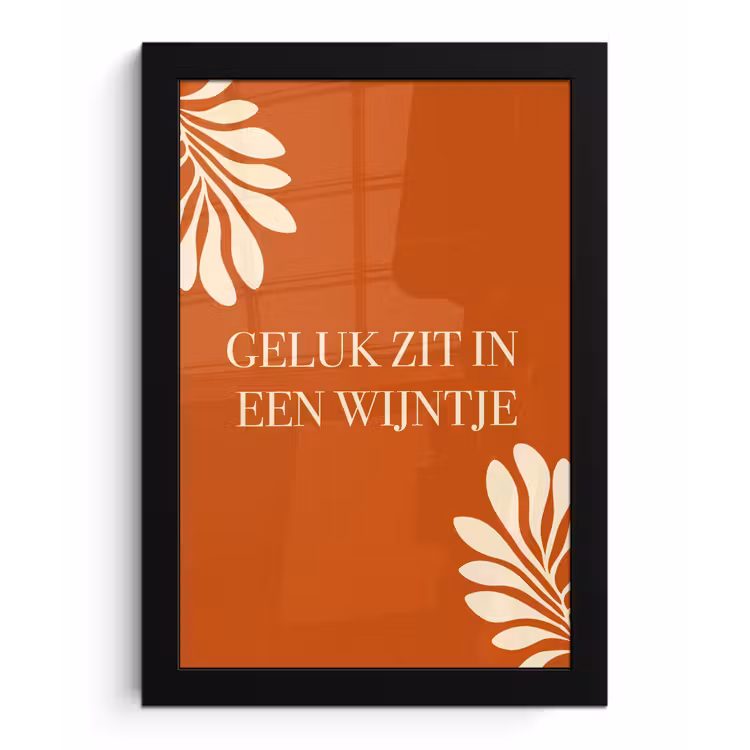 Oranje - Wijntje - Quote fotolijst zwart zonder passe partout klein -3d