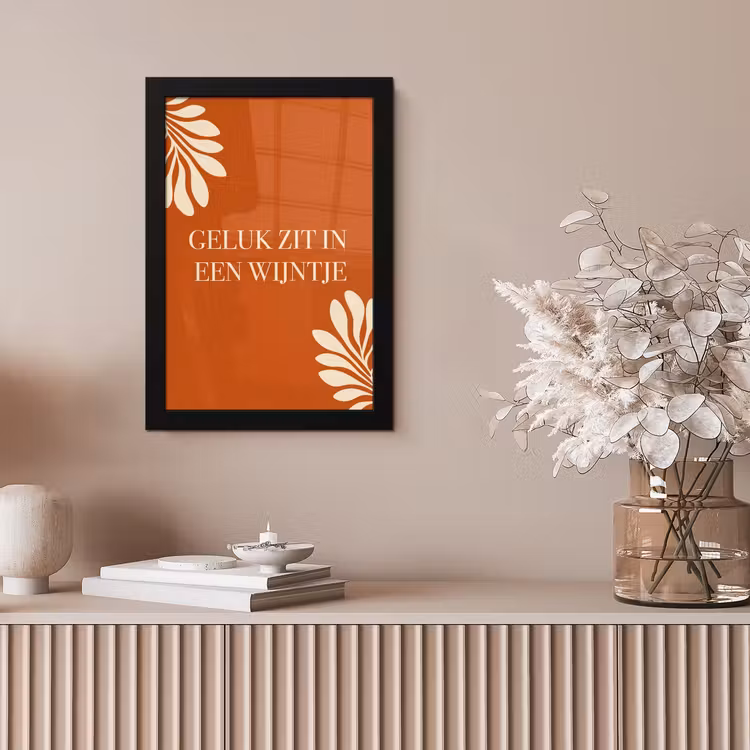 Oranje - Wijntje - Quote fotolijst zwart zonder passe partout klein -sfeer5