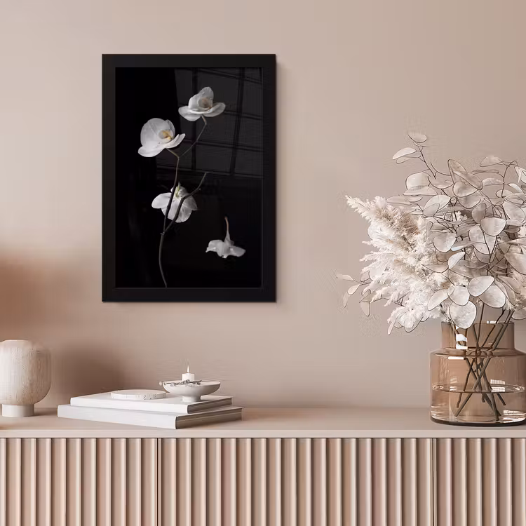 Orchidee - Bloemen - Zwart - Wit - Stilleven fotolijst zwart zonder passe partout klein -sfeer5