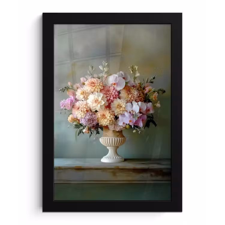 Orchidee - Boeket - Vaas - Bloemen fotolijst zwart zonder passe partout klein -3d