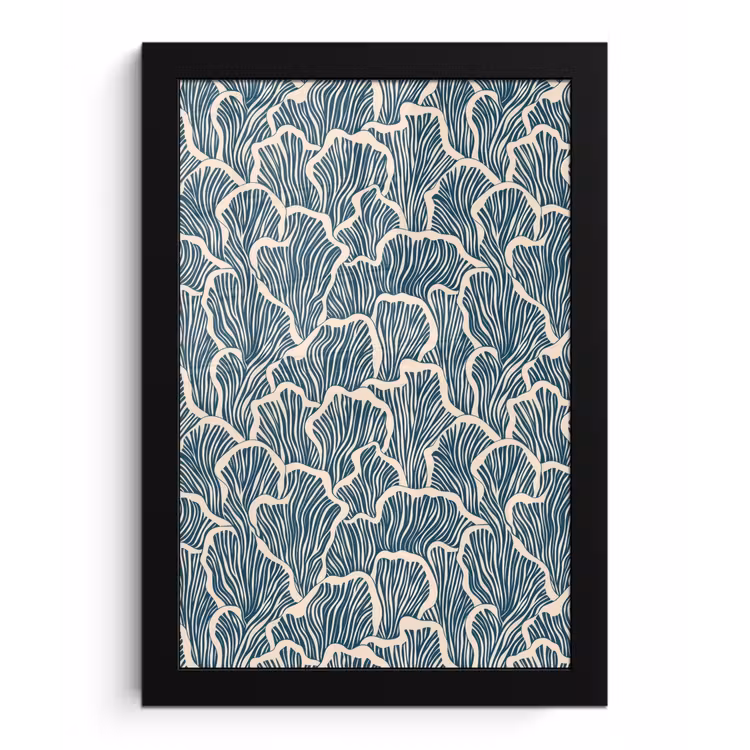 Organisch - Blauw - Crème - Schelpen fotolijst zwart zonder passe partout klein 224 -3d