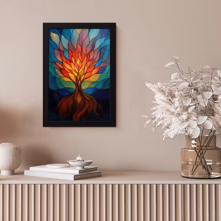 Sierglas - Boom - Rood - Vlakken fotolijst zwart zonder passe partout klein -sfeer5
