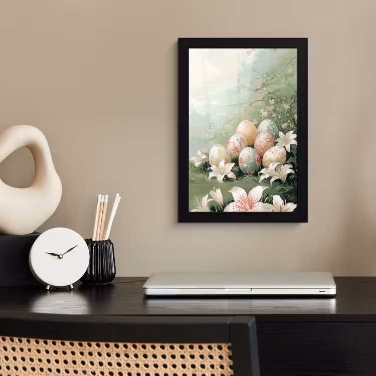 Paaseieren - Pasteltinten - Bloemen fotolijst zwart zonder passe partout klein -sfeer1