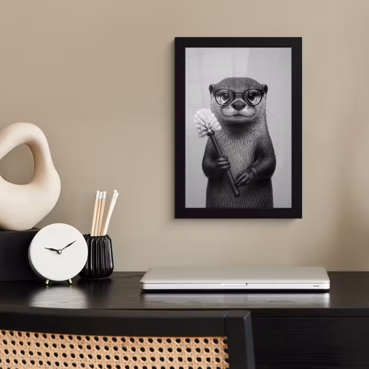 Otter - Wc-borstel - Bril - Zwart - Wit fotolijst zwart zonder passe partout klein -sfeer1