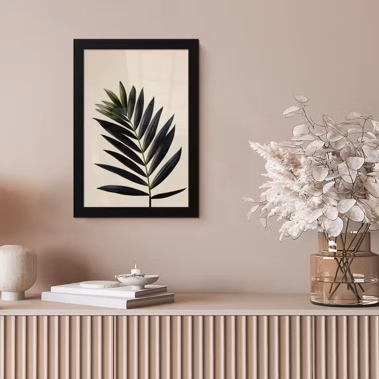 Palmblad - Donkere bladen - Subtiel fotolijst zwart zonder passe partout klein -sfeer5