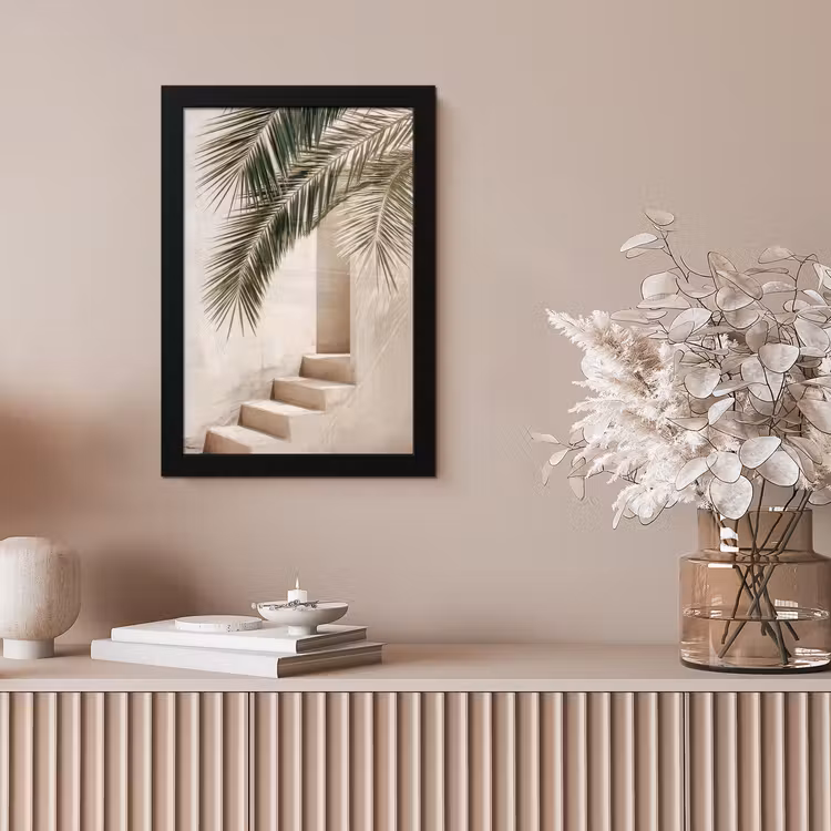 Palmboom - Schaduw - Trap - Beige fotolijst zwart zonder passe partout klein -sfeer5