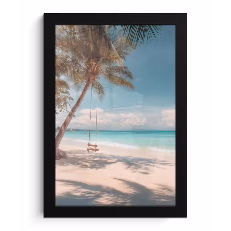 Palmboom - Schommel - Strand - Lucht fotolijst zwart zonder passe partout klein -3d