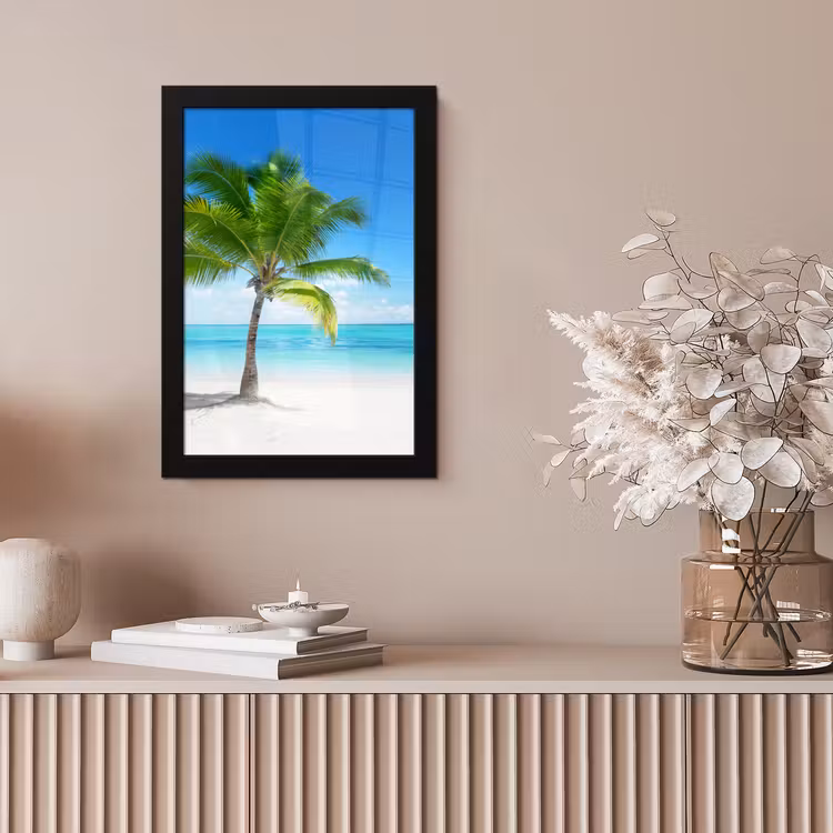 Palmboom - Strand - Zee - Zomer fotolijst zwart zonder passe partout klein -sfeer5