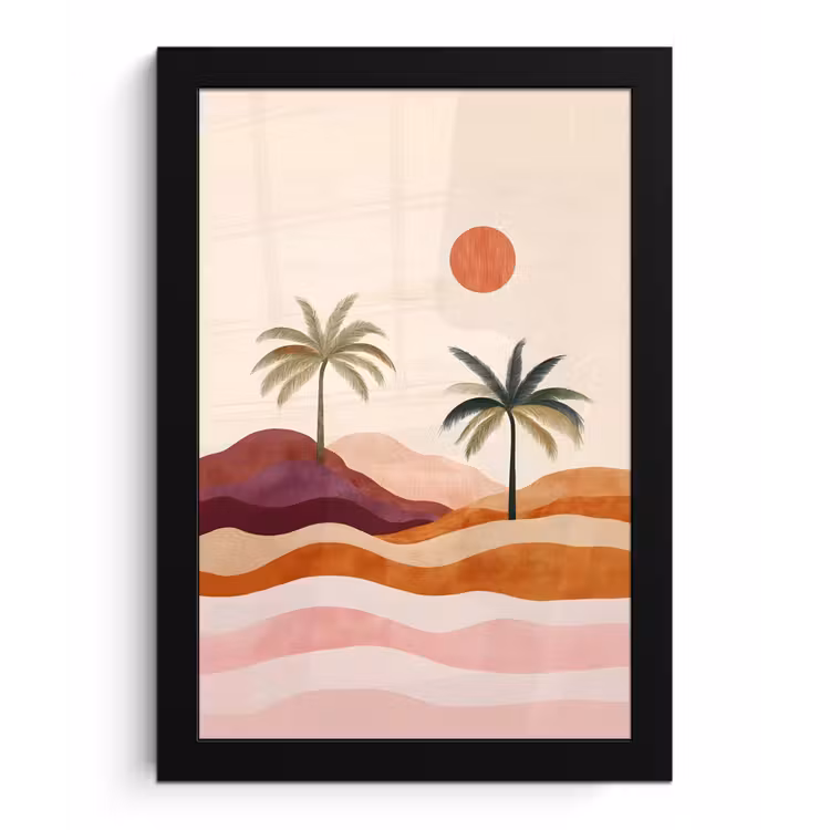 Palmbomen - Abstract - Zon - Heuvels fotolijst zwart zonder passe partout klein -3d