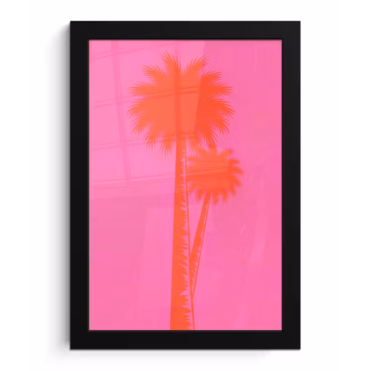 Palmbomen - Modern - Roze fotolijst zwart zonder passe partout klein -3d