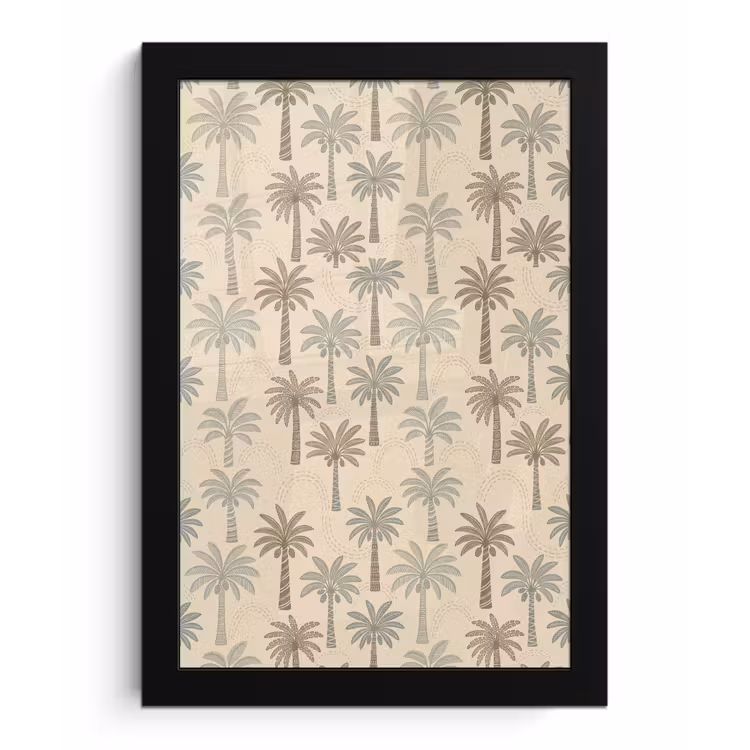 Palmbomen - Patroon - Tropisch - Beige fotolijst zwart zonder passe partout klein -3d