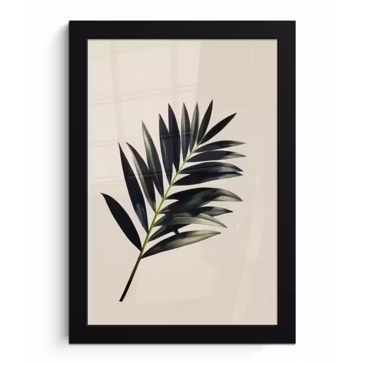 Palmblad - Subtiel - Groen - beige fotolijst zwart zonder passe partout klein -3d