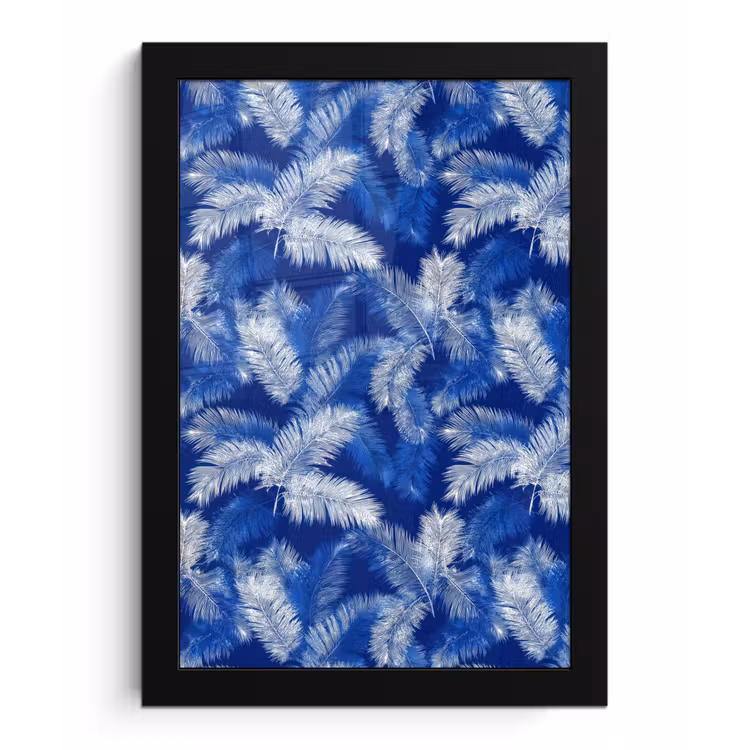 Palmblad - Patroon - Blauw fotolijst zwart zonder passe partout klein 224 -3d