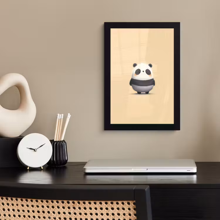 Panda - Beige - Minimalistisch fotolijst zwart zonder passe partout klein -sfeer1
