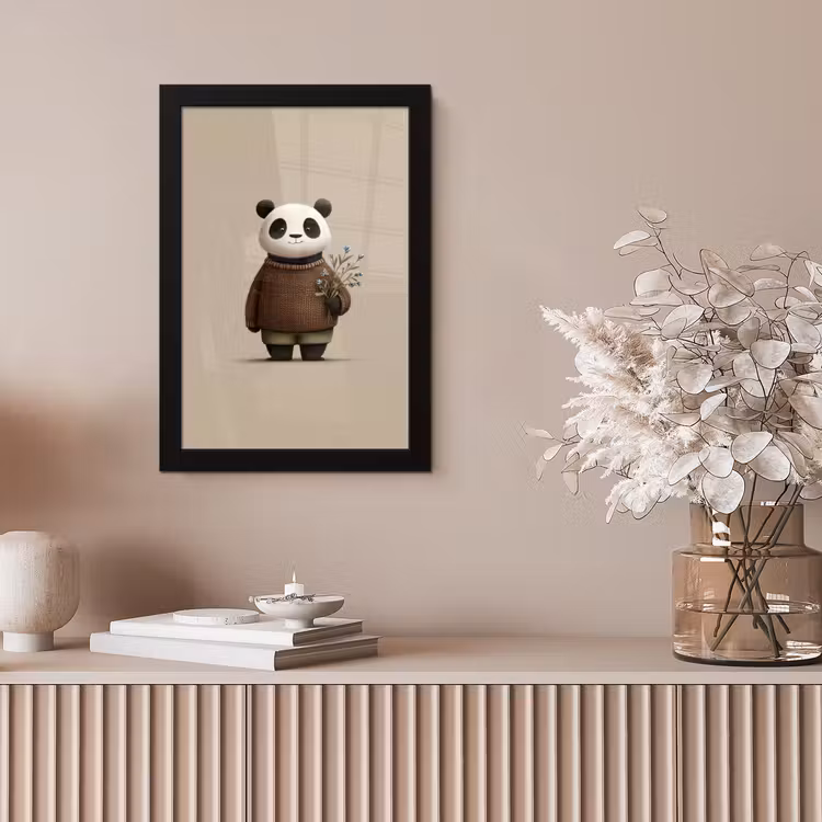 Panda - Blauwe bloemen - Zachtheid fotolijst zwart zonder passe partout klein -sfeer5