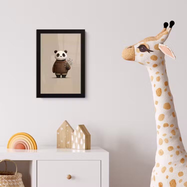 Panda - Blauwe bloemen - Zachtheid fotolijst zwart zonder passe partout klein -usfeer4_kinderkamer