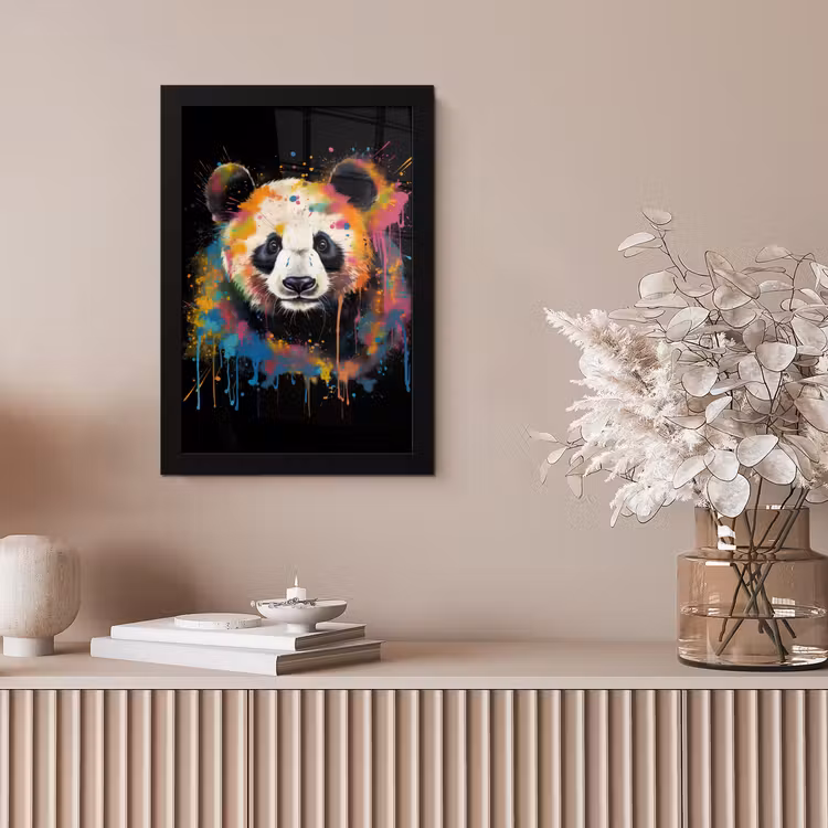Panda - Graffiti - Dieren - Zwart - Kleuren fotolijst zwart zonder passe partout klein -sfeer5