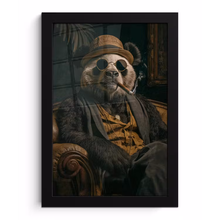 Panda - Hoed - Bril - Pak fotolijst zwart zonder passe partout klein -3d