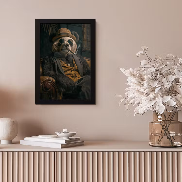 Panda - Hoed - Bril - Pak fotolijst zwart zonder passe partout klein -sfeer5