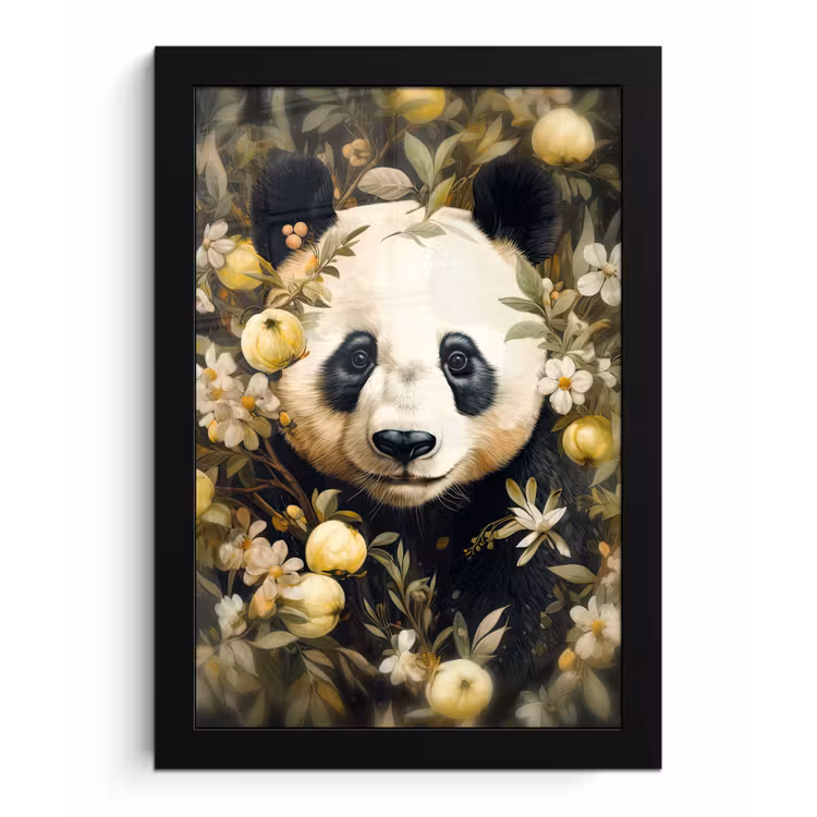 Panda - Pandabeer - Wilde dieren - Natuur - Bloemen fotolijst zwart zonder passe partout klein -3d