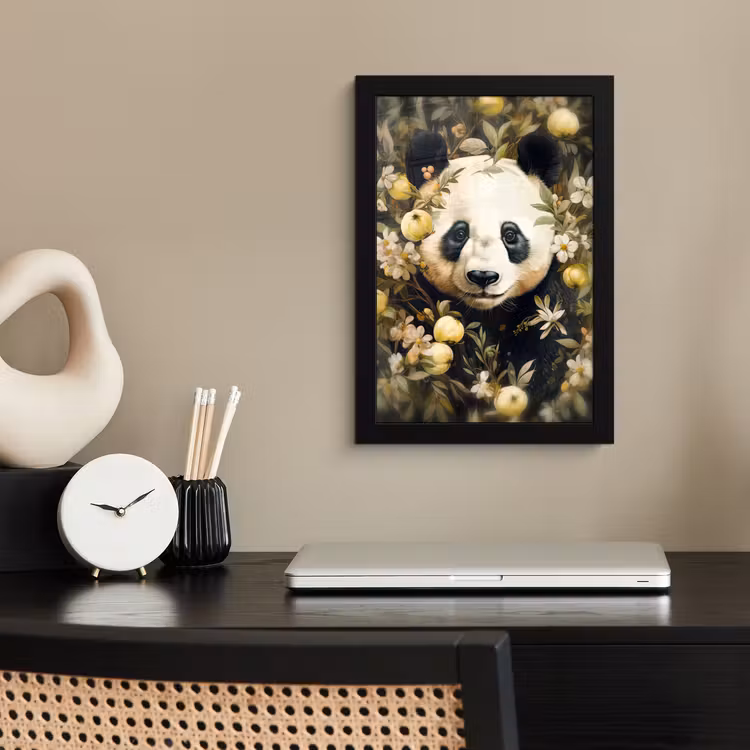 Panda - Pandabeer - Wilde dieren - Natuur - Bloemen fotolijst zwart zonder passe partout klein -sfeer1