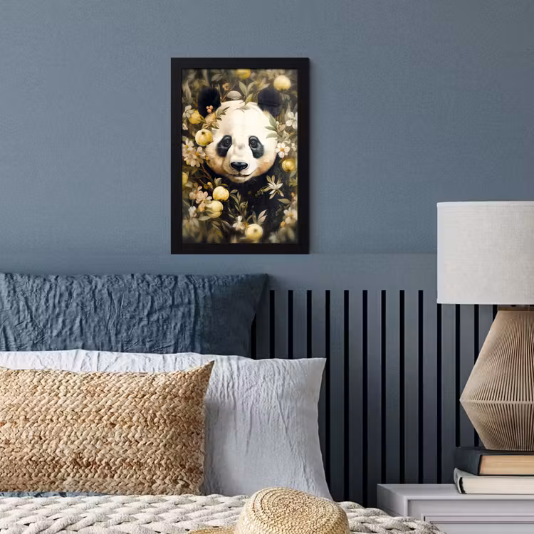 Panda - Pandabeer - Wilde dieren - Natuur - Bloemen fotolijst zwart zonder passe partout klein -sfeer3