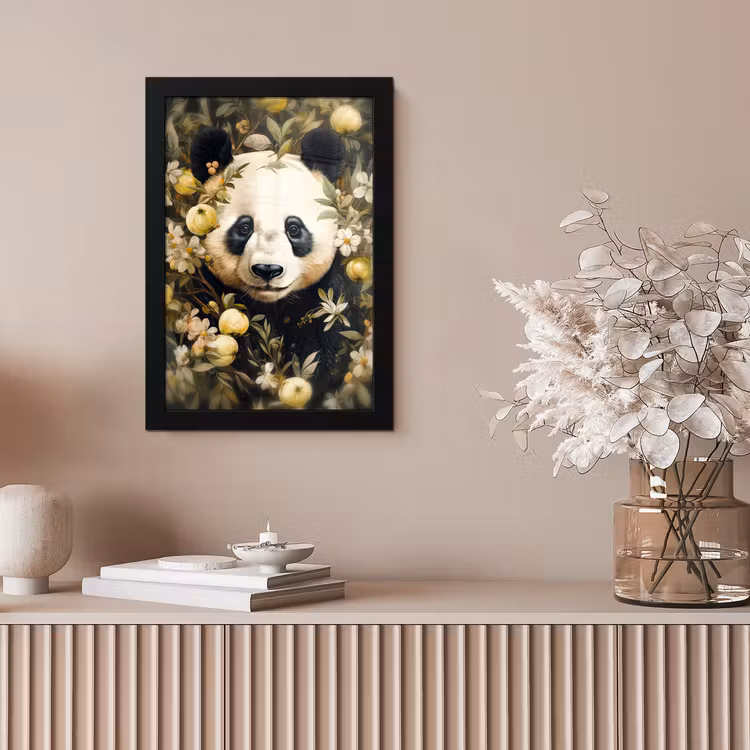 Panda - Pandabeer - Wilde dieren - Natuur - Bloemen fotolijst zwart zonder passe partout klein -sfeer5