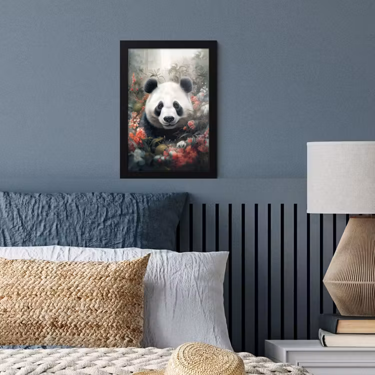 Panda - Wilde dieren - Bloemen - Natuur fotolijst zwart zonder passe partout klein -sfeer3