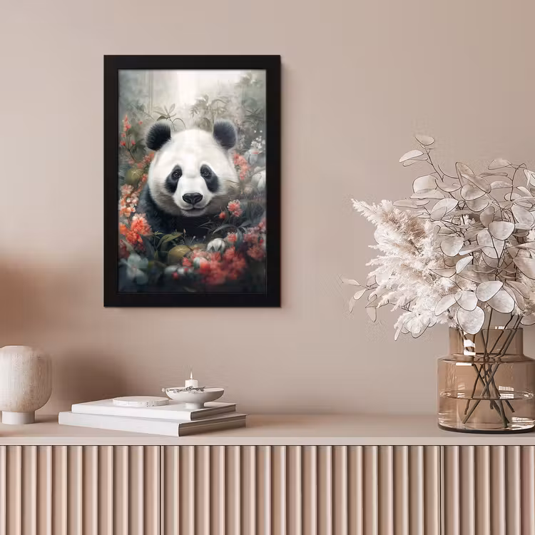 Panda - Wilde dieren - Bloemen - Natuur fotolijst zwart zonder passe partout klein -sfeer5