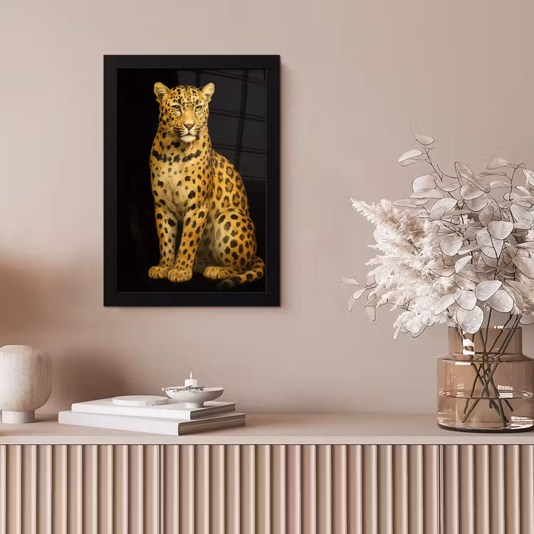 Panter - Realistisch - Bruin fotolijst zwart zonder passe partout klein -sfeer5