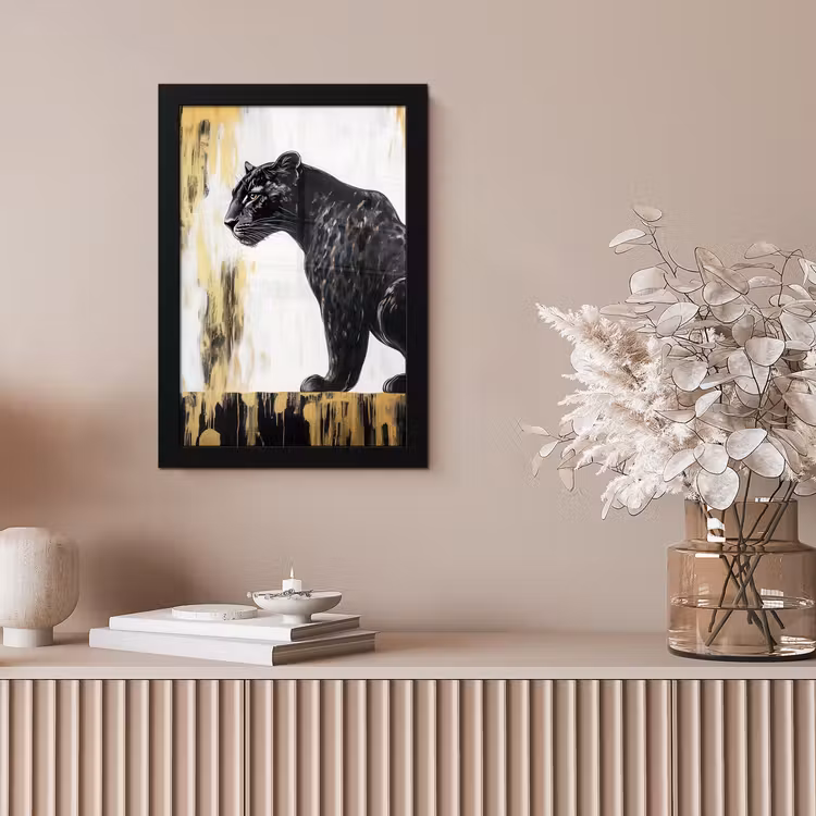 Panter - Zwart - Abstract - Goud fotolijst zwart zonder passe partout klein -sfeer5
