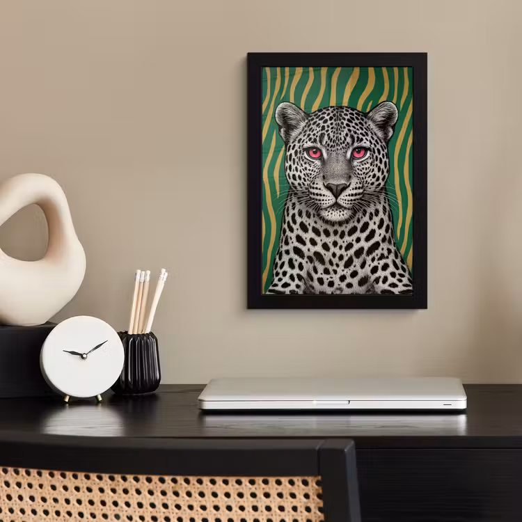 Panter - Zebrapatroon - Groen fotolijst zwart zonder passe partout klein -sfeer1