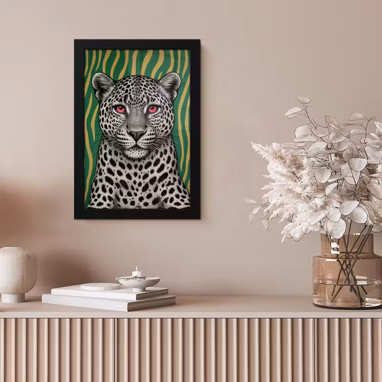 Panter - Zebrapatroon - Groen fotolijst zwart zonder passe partout klein -sfeer5