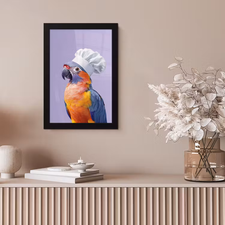 Papegaai - Koksmuts - Paars - Cute fotolijst zwart zonder passe partout klein -sfeer5