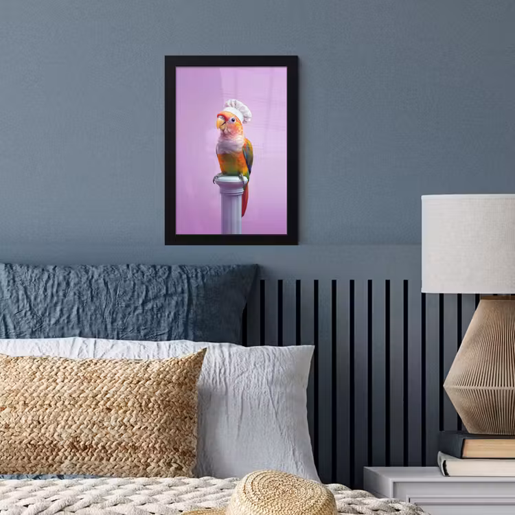 Papegaai - Koksmuts - Pilaar - Vogel fotolijst zwart zonder passe partout klein -sfeer3