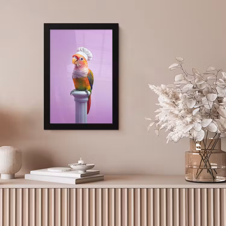 Papegaai - Koksmuts - Pilaar - Vogel fotolijst zwart zonder passe partout klein -sfeer5