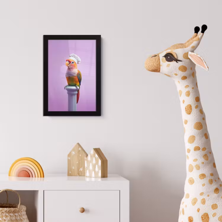 Papegaai - Koksmuts - Pilaar - Vogel fotolijst zwart zonder passe partout klein -usfeer4_kinderkamer
